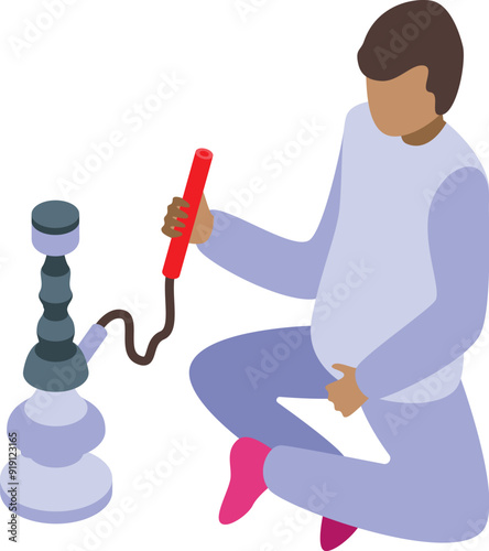 Young man sitting cross legged is preparing a hookah pipe
