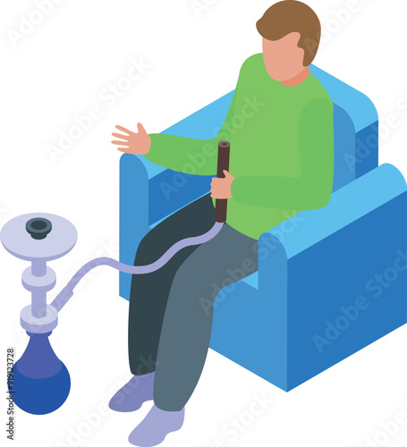 Man is enjoying his free time smoking flavored tobacco from a shisha pipe