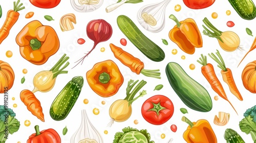 Wallpaper Mural Fresh seamless pattern of farm vegetables. Torontodigital.ca
