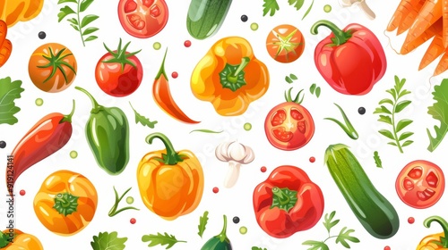 Fresh seamless pattern of garden vegetables.