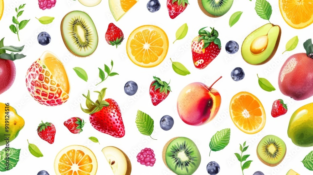 Fresh seamless pattern of summer fruits. Fresh seamless pattern of summer fruits.