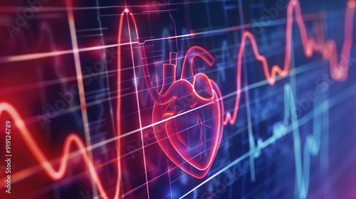 Medical Illustration of Arrhythmia: Complex Heart Rhythm Disorder Depicted with Electrical Impulses and Cardiac Anatomy photo