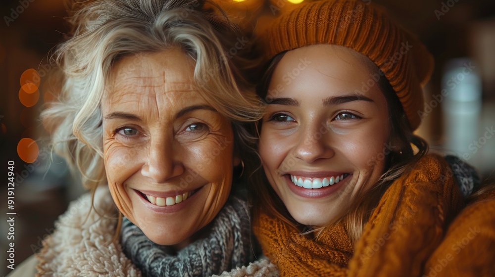 Happy young woman and senior mother laughing and hugging. Happy young woman and senior mother laughing and hugging.