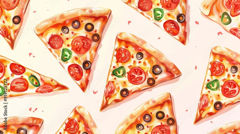 Playful seamless pattern of different pizza slices. Playful seamless pattern of different pizza slices.