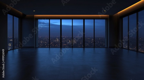 Empty elegant dark room at night with copy space