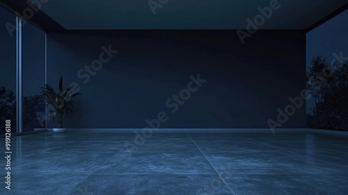 Empty elegant dark room at night with copy space