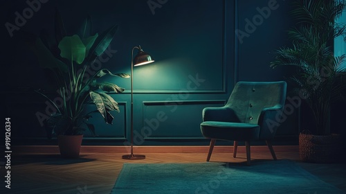 Empty elegant dark room at night with copy space