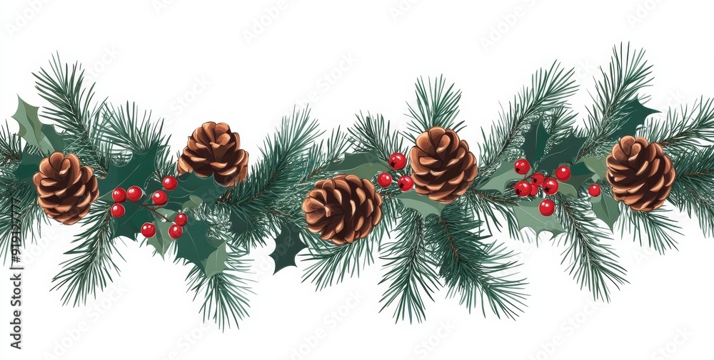 A Christmas fir garland and wreath with red berries. A pine wreath. A Spruce wreath. Delicate decorative element. On transparent, png, and jpg. A Christmas fir garland and wreath with red berries. A pine wreath. A Spruce wreath. Delicate decorative element. On transparent, png, and jpg.