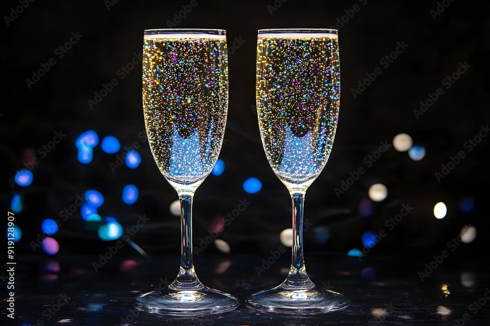 Two glasses of champagne in a festive atmosphere Two glasses of champagne in a festive atmosphere