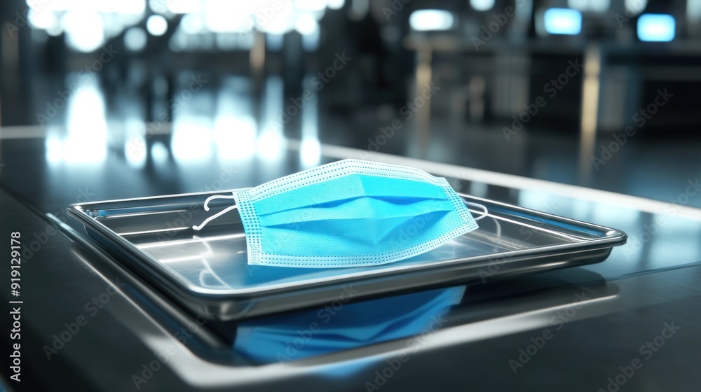 Blue Surgical Mask on Tray Blue Surgical Mask on Tray