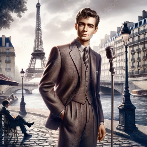 Vintage Parisian Charm: A Musician's Elegance in the 1950s