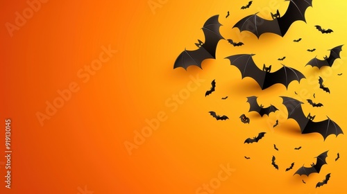 Abstract Halloween frame with flying bats on an orange background, vector illustration, high-resolution, eerie and festive concept