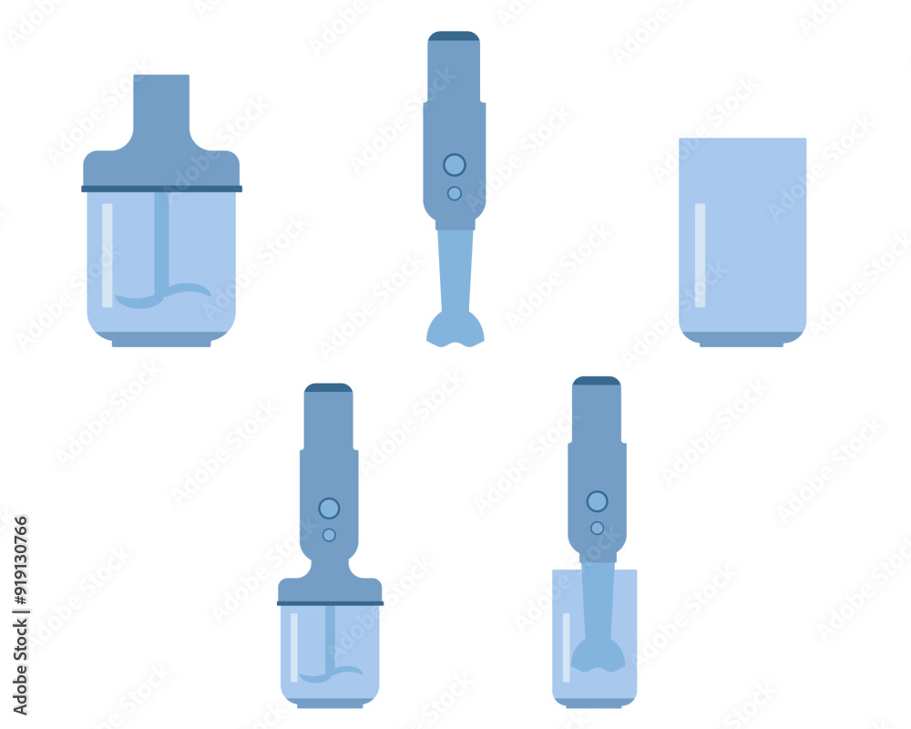 set of parts for a immersion blender in a flat style, different ways to use useful kitchen appliances set of parts for a immersion blender in a flat style, different ways to use useful kitchen appliances