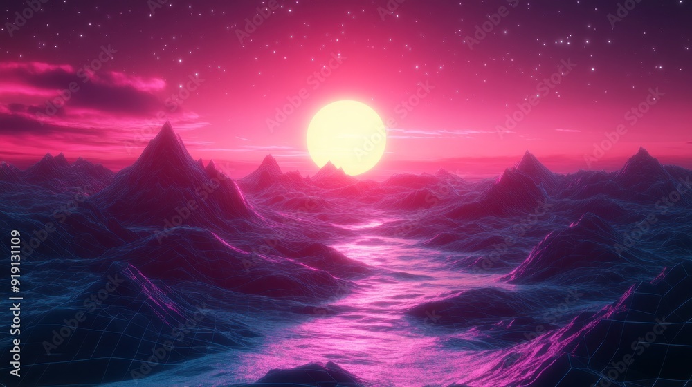 Fototapeta premium Retro Sunset Landscape