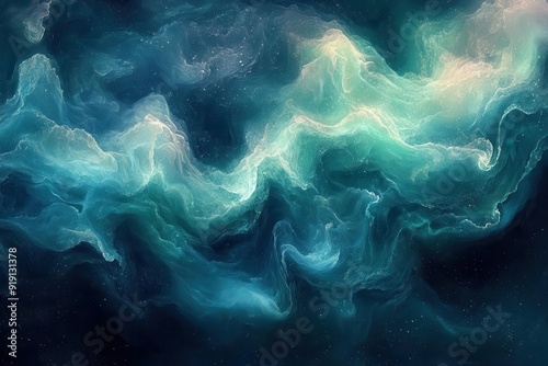 abstract swirling background fluid gradients of deep blue and vibrant green intertwining creating mesmerizing patterns reminiscent of ocean currents or northern lights