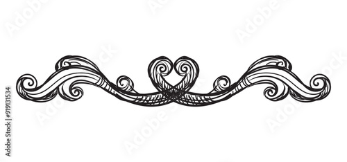 Hand drawing sketch of ornate design element. Abstract baroque style. Vector isolated engraving illustration. Vintage ornate element in old fashioned style for decoration, print and design.