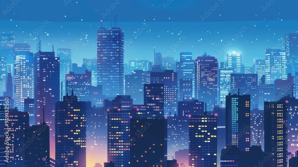 big city at night with skyscrapers, blue and realistic with generative ai big city at night with skyscrapers, blue and realistic with generative ai