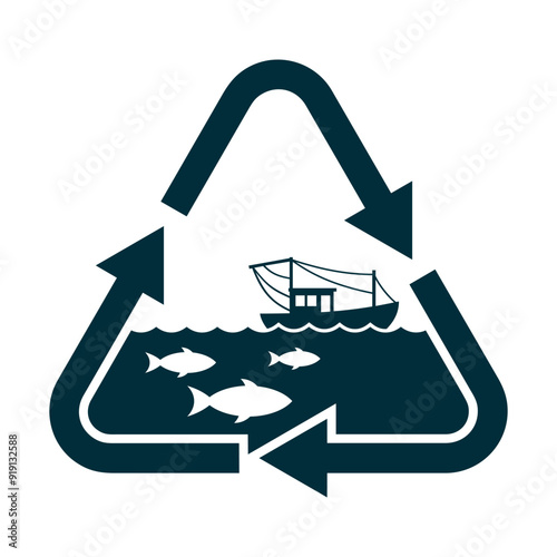 Sustainable fishing monochrome label - balance of fishery