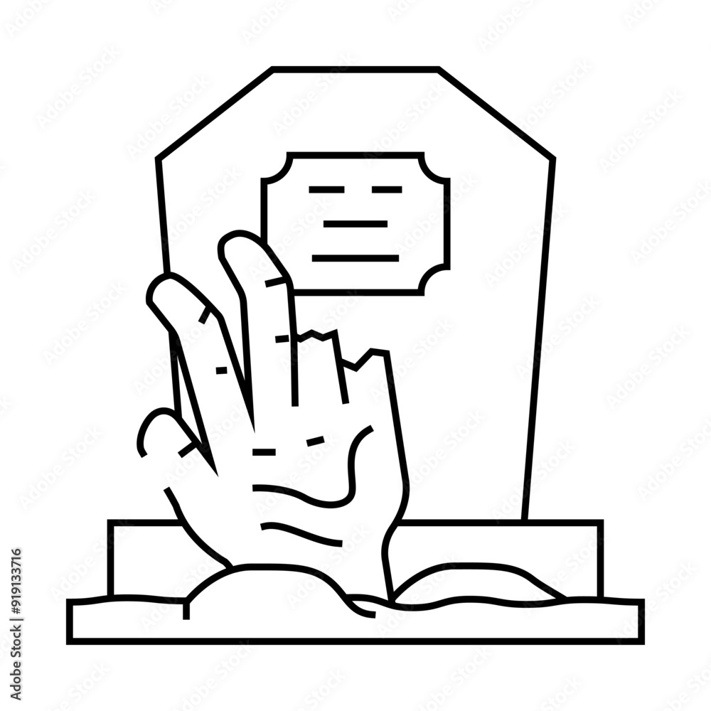 grave zombie dead line icon vector. grave zombie dead sign. isolated contour symbol black illustration