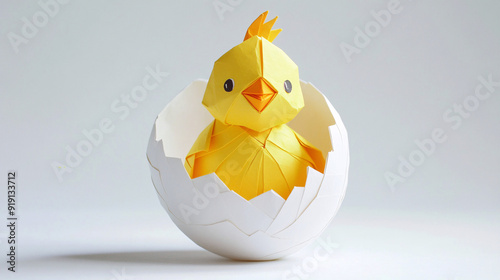 a chick hatching from an egg, paper design