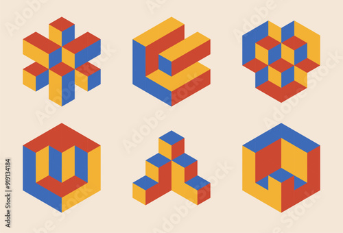 Set of minimal 20s geometric design elements