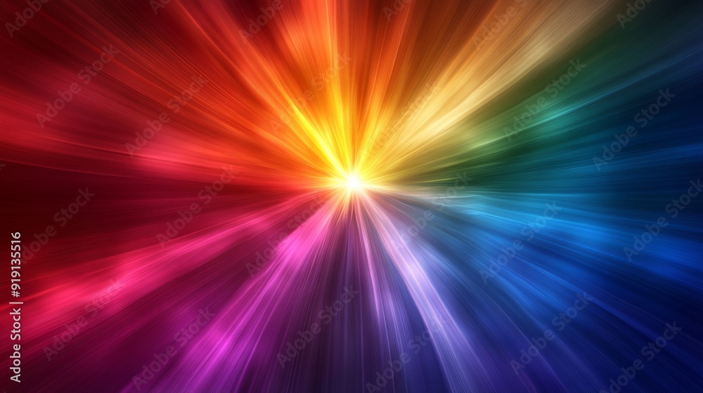 Obraz premium Abstract Rainbow Light Rays Converging at a Center Point