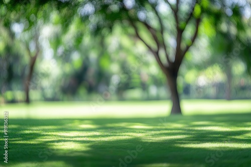 Blurred of green natural tree in park background with generative ai