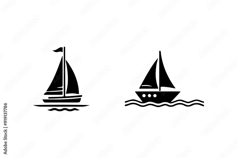 Set of Boat silhouette vector illustration.