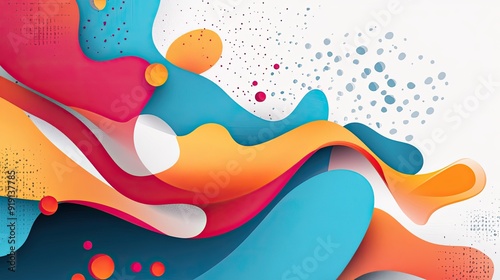 Abstract background with fluid shapes and vibrant colors. Ample copy space on the right side."