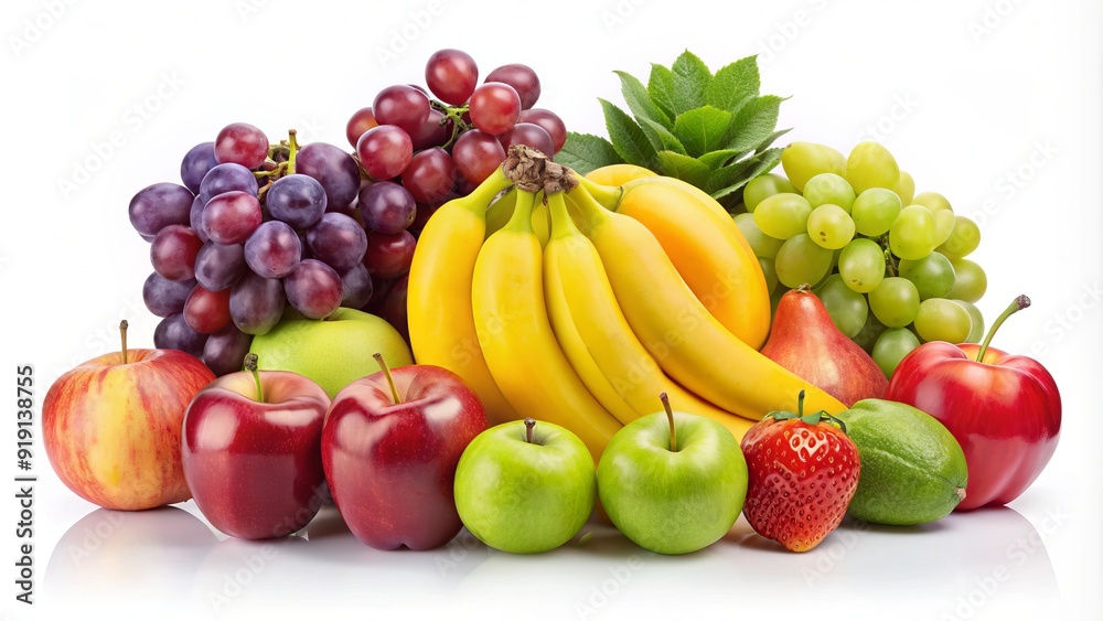 A colorful illustration of various fruit icons, including apples, bananas, and grapes, lined up in a row against a clean white background. A colorful illustration of various fruit icons, including apples, bananas, and grapes, lined up in a row against a clean white background.