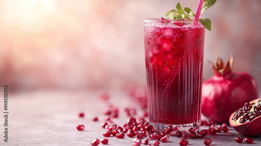 Refreshing Pomegranate Drink with Mint and Ice Refreshing Pomegranate Drink with Mint and Ice