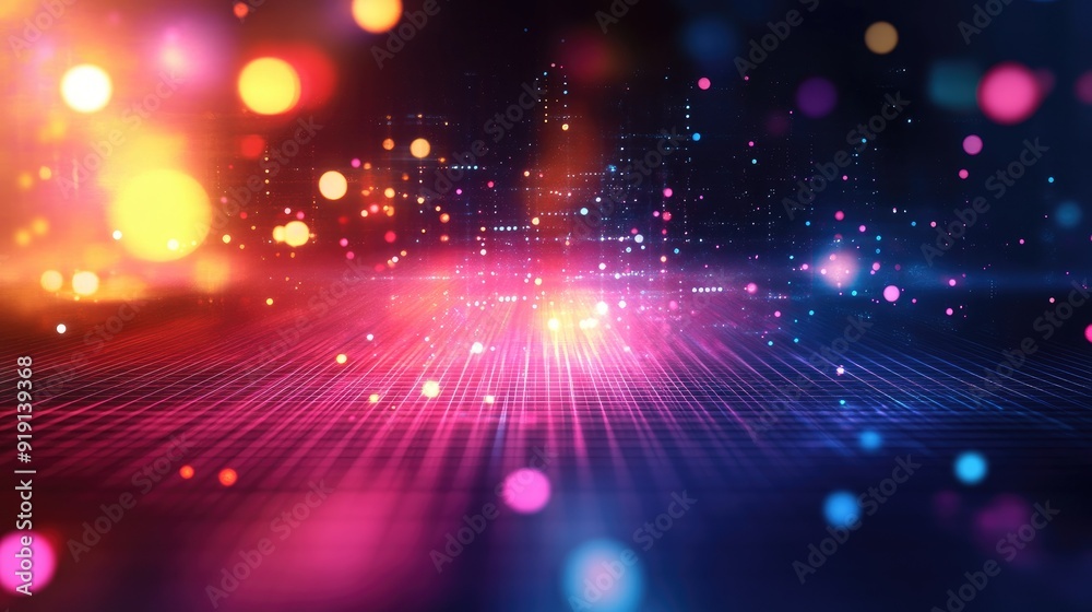 Fototapeta premium Abstract digital background with a futuristic grid pattern and vibrant colors. Copy space on the top.