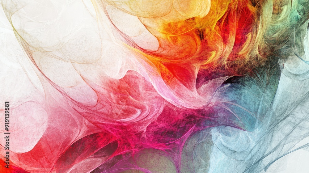 Abstract fractal design with bright colors and intricate details. Plenty of copy space on the left.