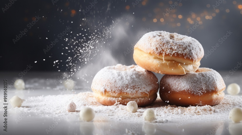 Delicious donuts sprinkled with powdered sugar. ai generated art image Delicious donuts sprinkled with powdered sugar. ai generated art image