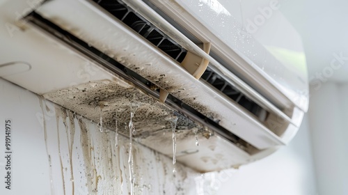 Leaky Air Conditioner with Water Dripping and Mold Growth photo