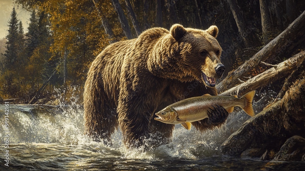 Grizzly Bear Catches Fish: A Moment of Nature's Power Grizzly Bear Catches Fish: A Moment of Nature's Power