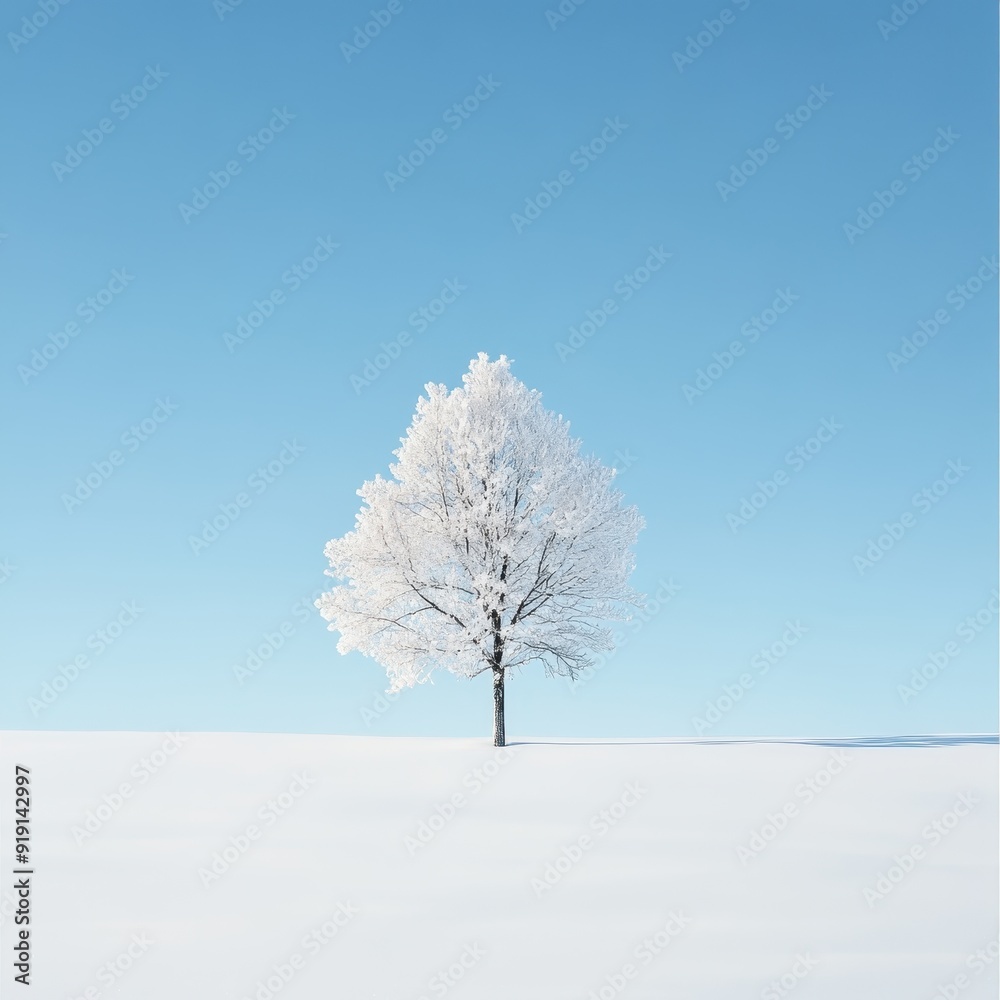 Frosty Tree in a Snowy Field Under a Blue Sky. Frosty Tree in a Snowy Field Under a Blue Sky.