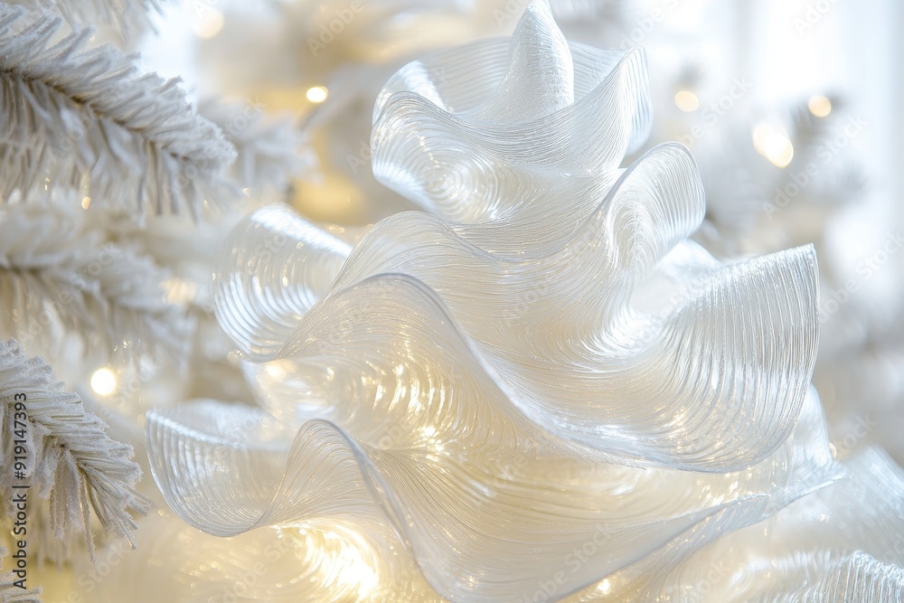 Here's a close-up of a large-scale, seasonal art installation featuring illuminated translucent glass sculptures that look like flames Here's a close-up of a large-scale, seasonal art installation featuring illuminated translucent glass sculptures that look like flames