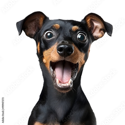 Surprised Miniature Pinscher Dog Face Closeup on Plain White Background Transparent png