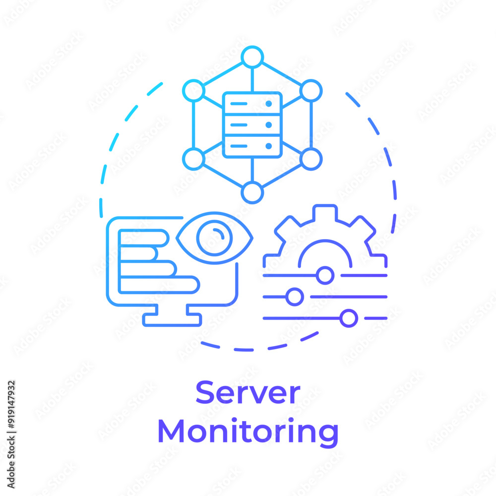 Server monitoring blue gradient concept icon. It system, database. Performance management. Round shape line illustration. Abstract idea. Graphic design. Easy to use in infographic, presentation Server monitoring blue gradient concept icon. It system, database. Performance management. Round shape line illustration. Abstract idea. Graphic design. Easy to use in infographic, presentation