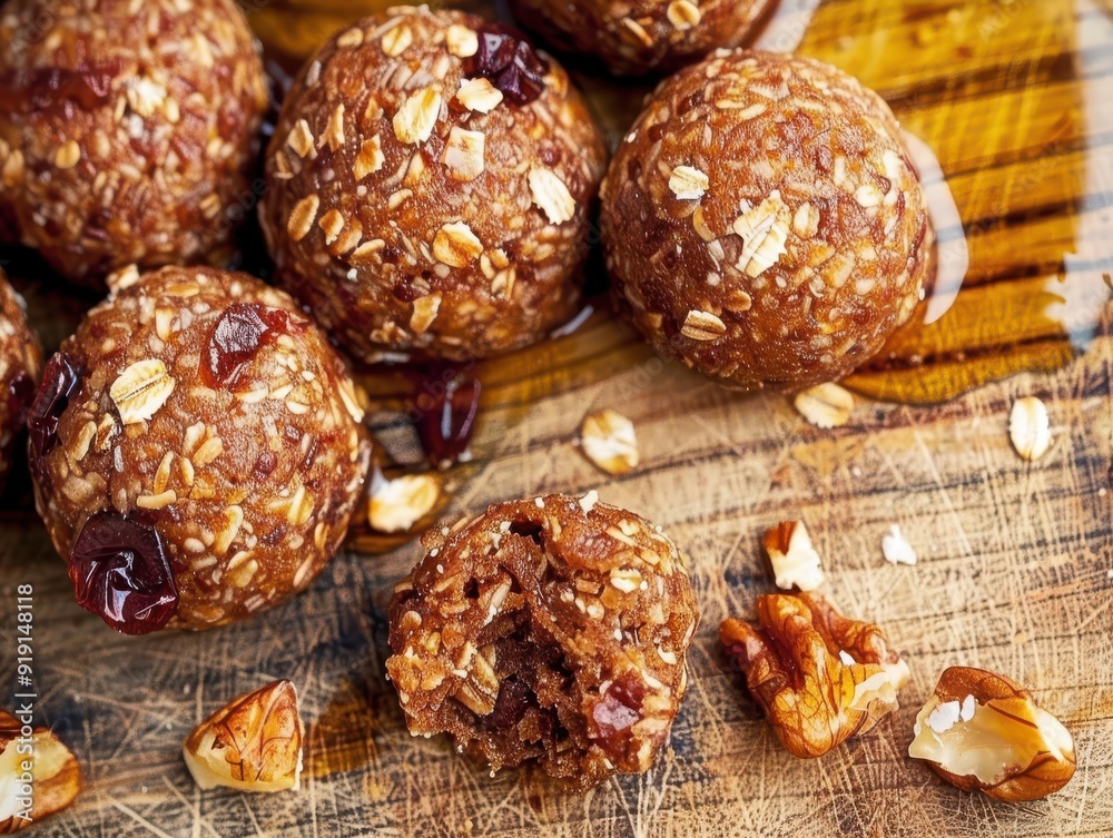 Vegan chocolate date energy balls with nuts and seeds, homemade, healthy snack, close-up. Vegan chocolate date energy balls with nuts and seeds, homemade, healthy snack, close-up.