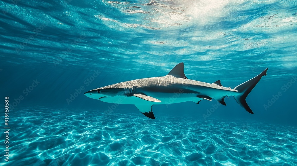 Obraz premium Sleek Shark Gliding Beneath the Surface - Stock Photo