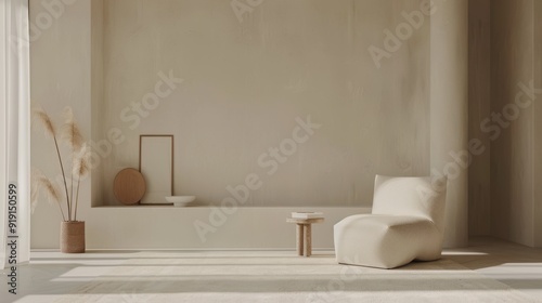 A minimalist background with clean lines and a neutral color palette, featuring simple furniture and decor elements, creating an uncluttered and sophisticated aesthetic that emphasizes functionality