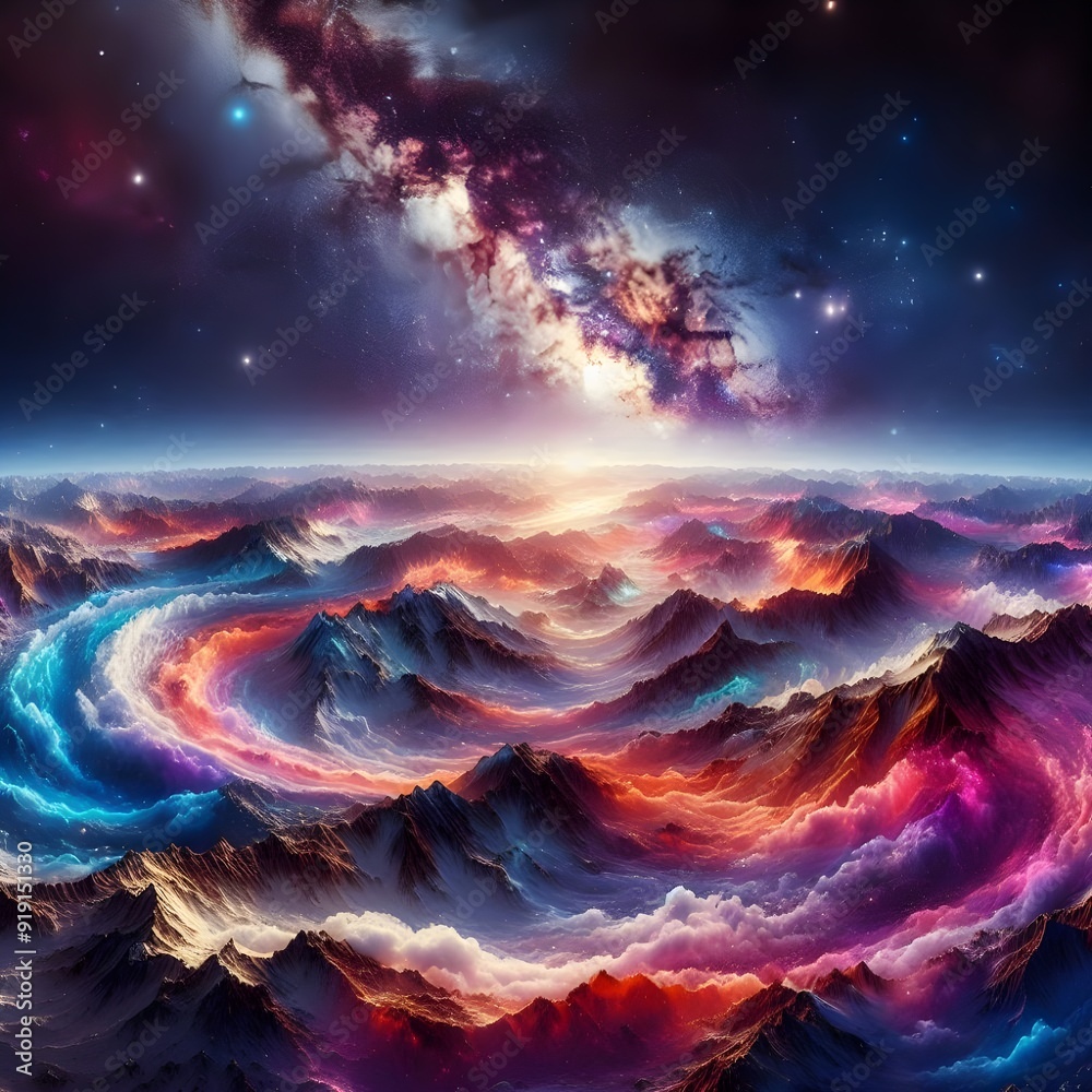 Naklejka premium Surreal Ocean Waves Beneath the Milky Way 