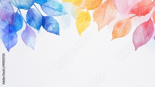 A colorful gradient background featuring leaves in different hues creates a visually appealing border. Ideal for seasonal or artistic themes.