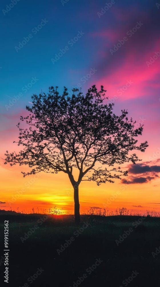 Obraz premium Silhouette of Tree Against Colorful Sunset Sky - Nature Photography