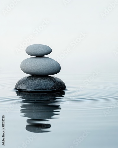 Zen Stones Balanced on Water with Ripples - Minimalist Nature Photography.