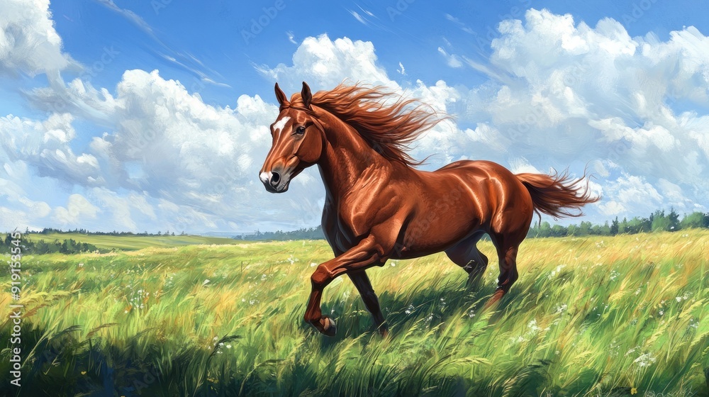 Obraz premium Horse Running in a Field