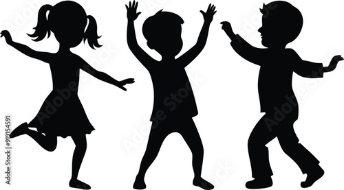 Set of children dancing  silhouette isolated white background