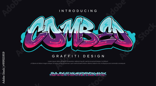 Graffiti Bubble Alphabet, Dripping gradient color paint font with uppercase letters, numbers and punctuation. Shiny, dripping characters on brick wall. Perfect for street art, urban designs and logos.
